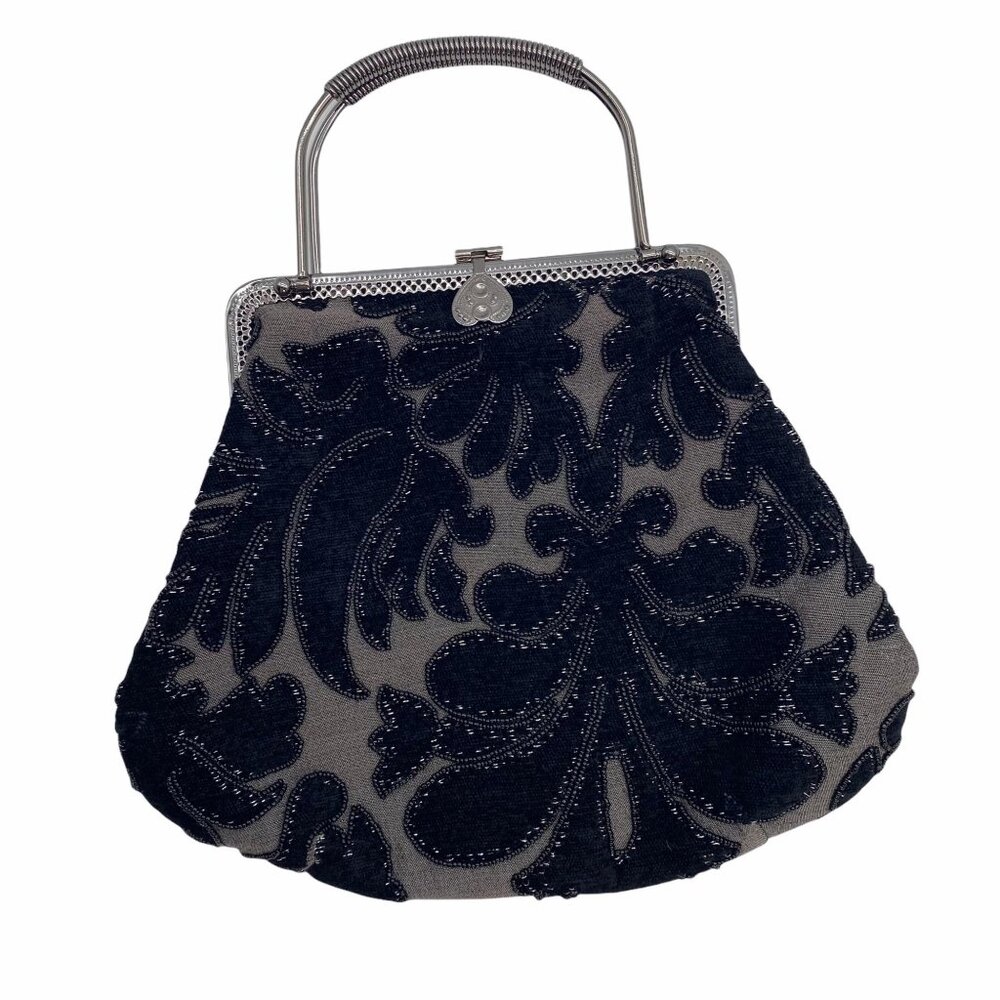 Vintage Shakeels Concepts Black Elegant Beaded Kiss lock shell shape bag - Picture 1 of 11